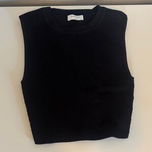Babaton Aritzia Black Ribbed Knit Sculpt Top